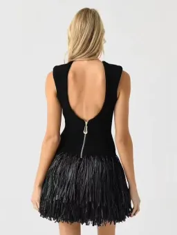 AJE Rushes Raffia Mini Dress Black Small S 8 for rent on The Volte - image 2