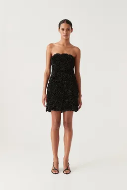 AJE Gazer Rosette Rose Mini Dress Black Medium M 10 for rent on The Volte - image 4