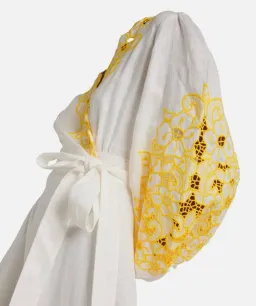 Zimmermann Golden Embroidered Midi Dress | White/Yellow, Wrap Style Size 3 /14 Anglaise, Dolman for rent on The Volte - image 10