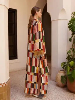 Alemais Majorelle Print Dress Size 16 Linen Silk Fringed Long Sleeve Maxi Tunic for rent on The Volte - image 2