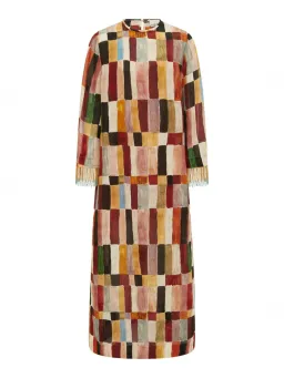 Alemais Majorelle Print Dress Size 16 Linen Silk Fringed Long Sleeve Maxi Tunic for rent on The Volte - image 3