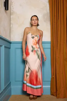With Harper Lu - Low Back Maxi Dress - Peach Floral for rent on The Volte - image 1