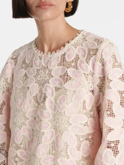 Zimmermann Ottie Baby Pink Lace Midi Dress Size 3 AU 14 / US 10 Scalloped Long Sleeve Cotton Shift for rent on The Volte - image 4