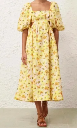 Zimmermann Lightburst Cut Out Midi Dress Yellow | Size 2 AU 12  for rent on The Volte - image 3