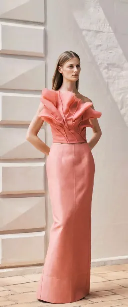 Aje - Flame crop top & Mary column maxi set, guava pink, size 8 for rent on The Volte - image 1