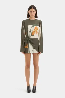 Constance Twist Mini Dress In Iris Green & Orange for rent on The Volte - image 4