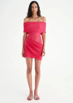 BENNI Nico Off Shoulder Mini Dress in Watermelon Size 14 for rent on The Volte - image 1