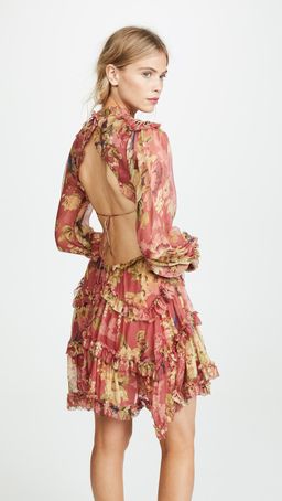 Zimmermann Melody Lace Up Short Dress Burgundy Floral Size 8 for rent on The Volte - image 3