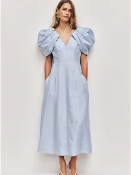 Aje Bisou Midi Dress Size AU 14 Pale Blue Puff Sleeve Gown for rent on The Volte - image 1