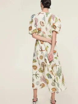 Alemais Sea Print Midi Dress Size 14 Linen Puff Sleeve Aline for rent on The Volte - image 2