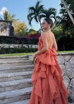 Aje Pandorea Layered Maxi Dress size 10 Coral Clay for rent on The Volte - image 2