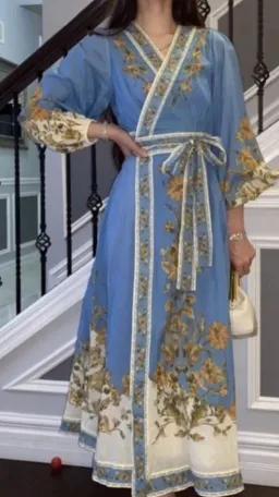 Zimmerman Chintz Wrap Midi Dress in Blue Daisy Floral 0 / 10 for rent on The Volte - image 6
