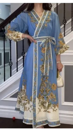 Zimmerman Chintz Wrap Midi Dress in Blue Daisy Floral 0 / 10 for rent on The Volte - image 2