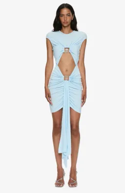 Christopher Esber Bezel Quartz Disconnect Short Sleeve Mini Dress lago blue Size 8 for rent on The Volte - image 1