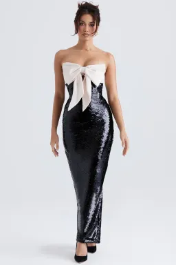 HOUSE OF CB Holly Black Sequin Strapless Bow Dress Size M for rent on The Volte - image 1