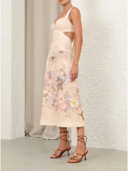 Zimmermann Illuminate Midi Dress Size 3 / AU 14 Linen Floral Print Cut Out Back Bodice Dress for rent on The Volte - image 5