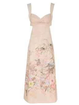 Zimmermann Illuminate Midi Dress Size 3 / AU 14 Linen Floral Print Cut Out Back Bodice Dress for rent on The Volte - image 2