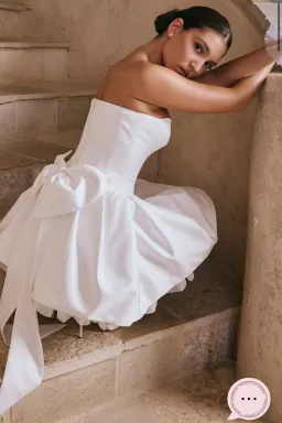 White satin bow mini dress for rent on The Volte - image 3