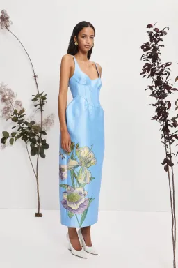 Alemais Donata Taffeta Midi Gown Sky Blue Floral Print Size AU 14 for rent on The Volte - image 2