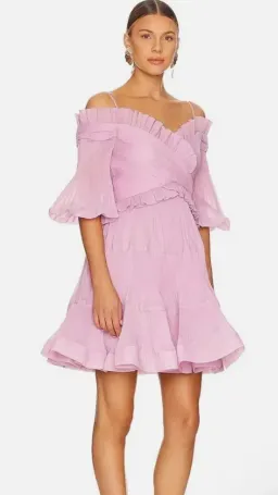 Zimmermann Pleated Off the Shoulder Mini Dress Lilac s.1 /10 for rent on The Volte - image 5