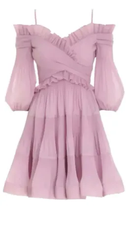 Zimmermann Pleated Off the Shoulder Mini Dress Lilac s.1 /10 for rent on The Volte - image 2