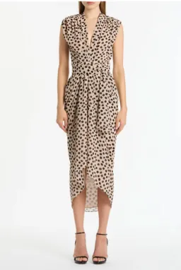Carla Zampatti - Rosa Spot Georgette Sleeveless Waterfall Dress - size 12 for rent on The Volte - image 1
