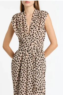 Carla Zampatti - Rosa Spot Georgette Sleeveless Waterfall Dress - size 12 for rent on The Volte - image 2