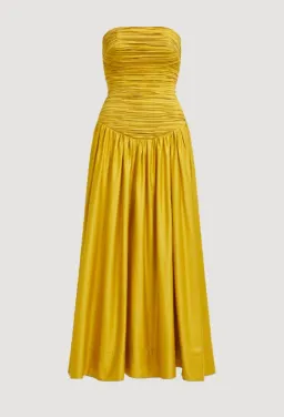 AJE Marigold Chartreuse Strapless Ruched Midi Dress SZ 14 (also fits 12) for rent on The Volte - image 5