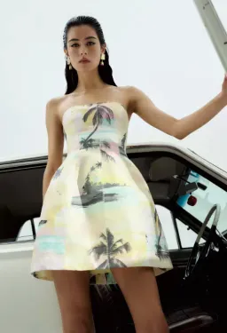 AJE Baret Strapless Mini Dress in Sunset Sky size 6 for rent on The Volte - image 1