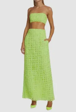 AJE Quintette Lattice Chiffon Bandeau Top & Skirt Set Lime Green SZ 8  for rent on The Volte - image 2