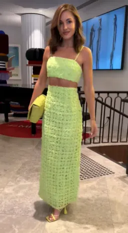 AJE Quintette Lattice Chiffon Bandeau Top & Skirt Set Lime Green SZ 8  for rent on The Volte - image 4