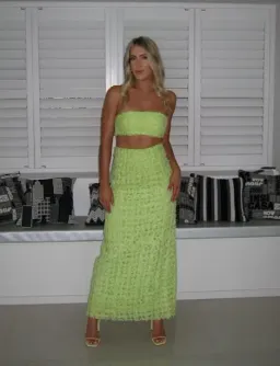 AJE Quintette Lattice Chiffon Bandeau Top & Skirt Set Lime Green SZ 8  for rent on The Volte - image 7