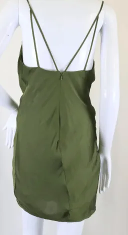 Bardot Olive Satin Slip Dress with Strappy Back – Size 8 for rent on The Volte - image 2