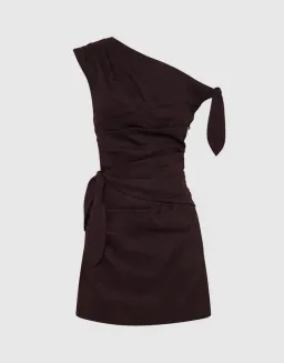 Shona Joy Brooks Asymmetrical Tie Mini Dress in Ganache - size 6 for rent on The Volte - image 1