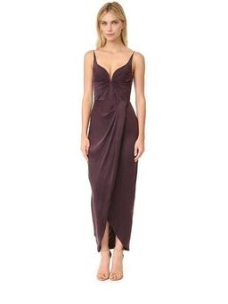 Zimmermann Sueded Silk Plunge Drape Long Dress Burgundy Size 8 for rent on The Volte - image 1