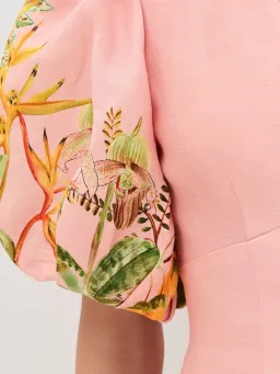 Alemais Papaya Mini Dress Size 16 Linen Blush Print Puff Sleeve  for rent on The Volte - image 5