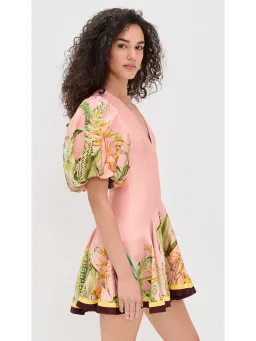 Alemais Papaya Mini Dress Size 16 Linen Blush Print Puff Sleeve  for rent on The Volte - image 6