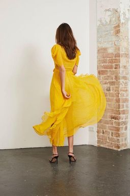 Bec & Bridge Hibiscus Golden Midi Dress Yellow Size 8 for rent on The Volte - image 3