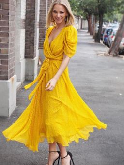 Bec & Bridge Hibiscus Golden Midi Dress Yellow Size 8 for rent on The Volte - image 1