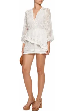 Zimmermann Henna Floating Fringe Playsuit White Ivory Size 6 for rent on The Volte - image 1