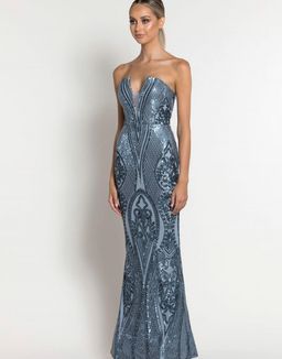 Maia Strapless Pattern Gown Anitque Blue Size 10 for rent on The Volte - image 1