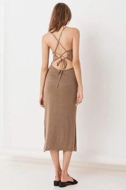 Spell Petra Metallic Knit Dress Brown Size 8 for rent on The Volte - image 3