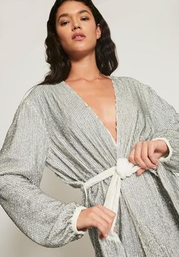 Retrofete Gabrielle Sequin Wrap Mini Dress Silver Size AU 4  for rent on The Volte - image 4