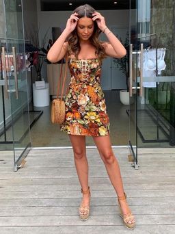 Zimmermann Bonita Lace Up Mini Dress in Chocolate Floral Size 0P (AU 6) for rent on The Volte - image 3