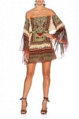 Camilla Woven Prayer bell sleeve dress Size 2 for rent on The Volte - image 1