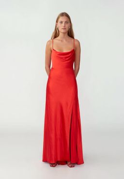 Fame & Partners Red Strappy Draped Gown  Size 10 for rent on The Volte - image 1