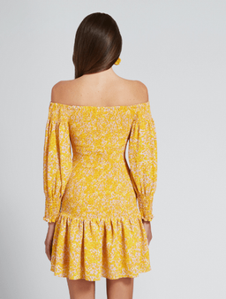 Seed Heritage Shirred Off Shoulder Mini Dress Yellow Size 10 for rent on The Volte - image 3