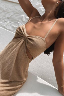 Suboo Billie Knit Cut Out Midi Dress - Gold for rent on The Volte - image 6