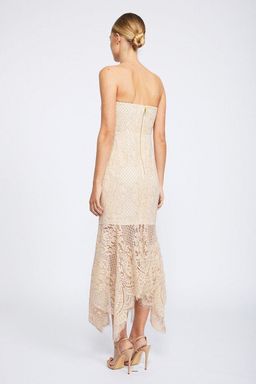 Shona Joy Lace Bustier Handkerchief Midi Dress Nude size 8  for rent on The Volte - image 3