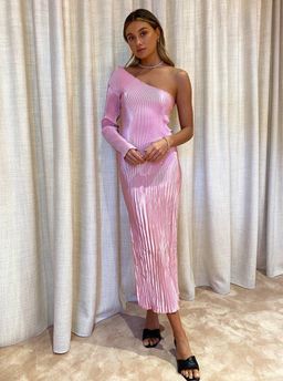 L'Idee Soiree One Shoulder Long Sleeve Dress in Pink Size 6 for rent on The Volte - image 1